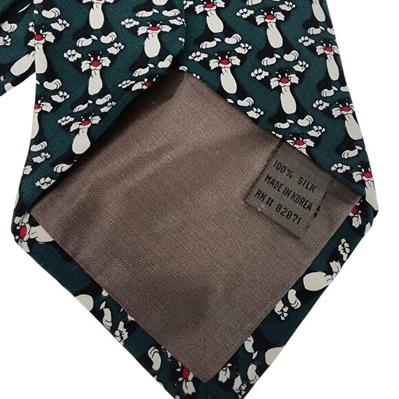 Warner Bros Sylvester The Cat Neck Tie 100% Silk Green High Fun Fashion Looney - Picture 4 of 7